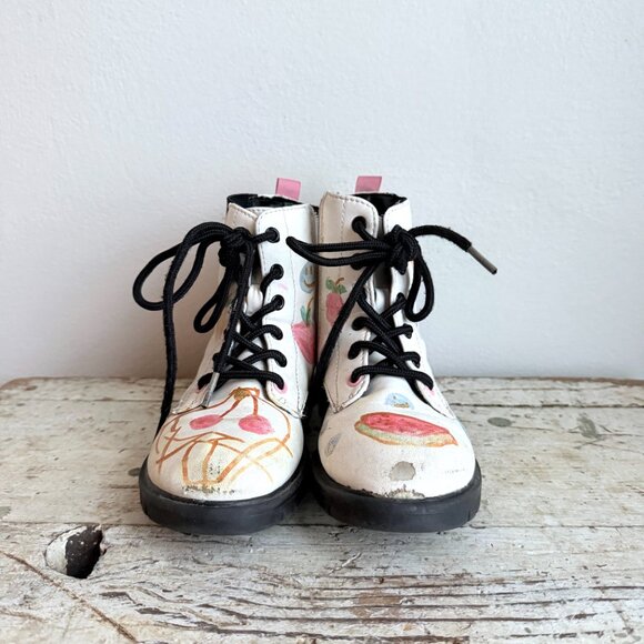 Sugar Girls White Faux Leather Lace Up Mid Calf Boots Size 13 Original Artwork - Picture 2 of 10